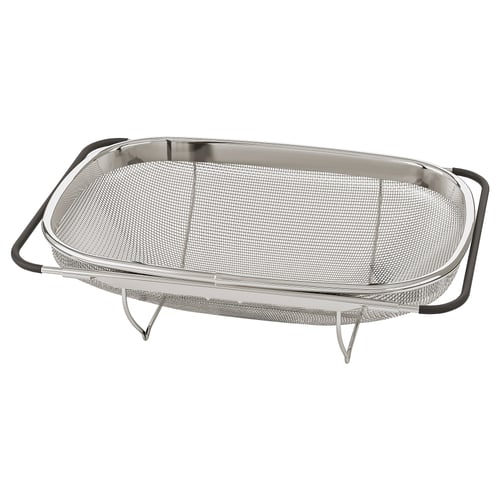 IDEALISK colander, silver, stainless steel and plastic, oval, adjustable handles, fits sinks.