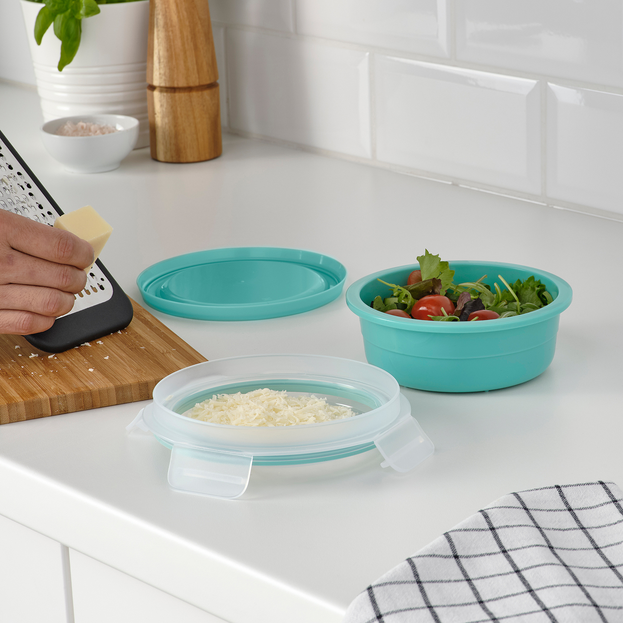 IKEA 365+ Lunch box with dry food compartment, round turquoise, 450 ml