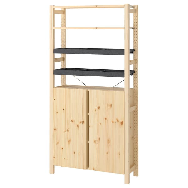 IVAR 1 section/shelves/cabinet, pine/felt, 89x30x179 cm