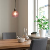 JAKOBSBYN / SKAFTET Pendant lamp, pink/nickel-plated