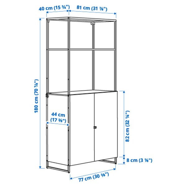 JOSTEIN Shelving unit with doors, in/outdoor/white, 81x44x180 cm
