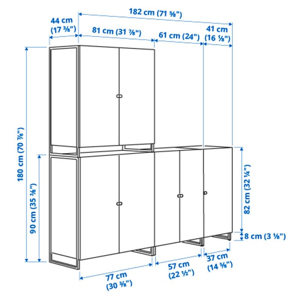 JOSTEIN Shelving unit with doors, in/outdoor/white, 182x44x180 cm