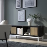 KALLAX Shelving unit with underframe, black-brown/white, 147x59 cm