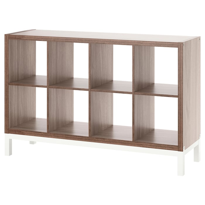 KALLAX shelving unit with underframe, walnut effect/light grey white