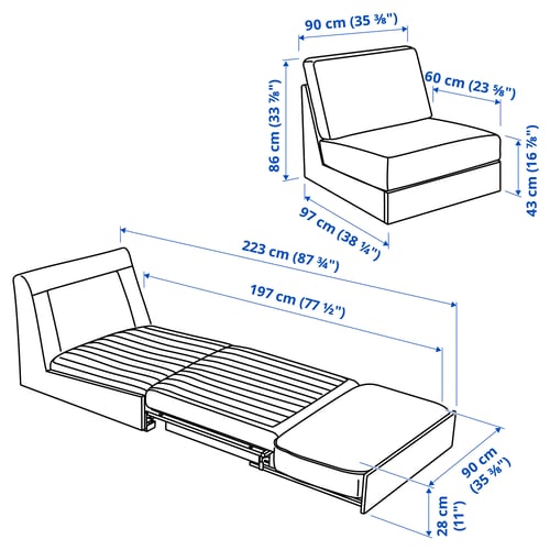 Illustration with measurements for the product: KIVIK.