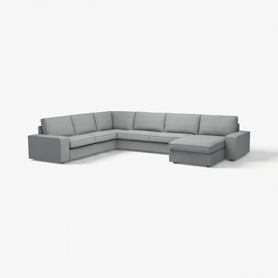 KIVIK Corner sofa, 6-seat w chaise longue, Tibbleby beige/grey