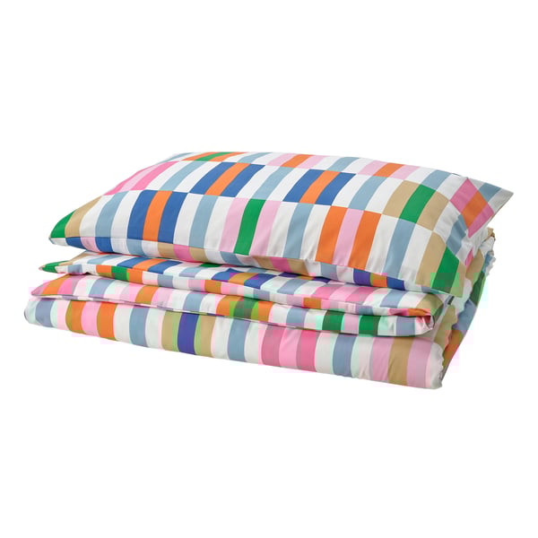 KLIBBKORSÖRT Duvet cover and pillowcase, multicolour, 150x200/50x80 cm