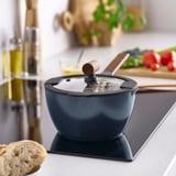KLIPPFISK Saucepan with lid, non-stick coating glass/wood black-blue, 2.3 l