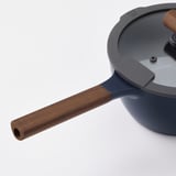 KLIPPFISK Saucepan with lid, non-stick coating glass/wood black-blue, 2.3 l