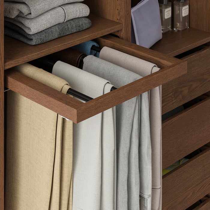 KOMPLEMENT Pullout trouser hanger, brown stained ash effect, 50x58 cm