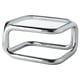KONSTRUNDA chrome side table: sleek, steel frame, geometric shape, clear glass top, modern design.