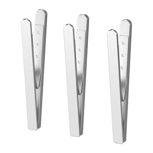 Three chrome KUNGSFORS magnetic clips; narrow, rectangular, stainless steel with abs plastic ends.