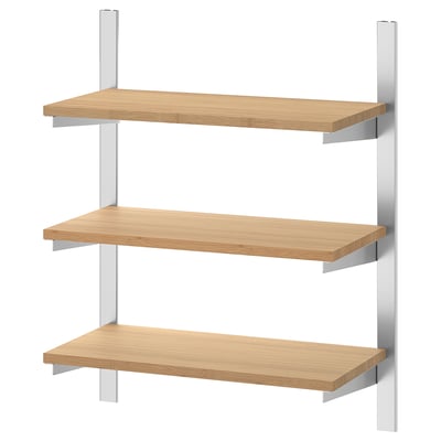 KUNGSFORS Suspension rail with shelves, stainless steel/bamboo, 60 cm