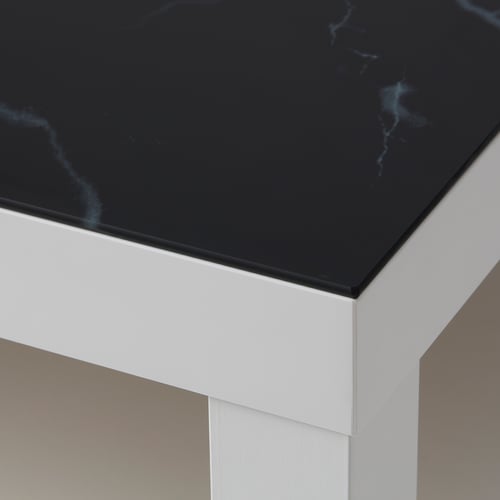 LACK glass top, marble effect/black, 118x78 cm IKEA