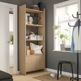 LÅDMAKARE Storage combination w sliding doors, with 3 shelves/oak effect, 81x35x212 cm