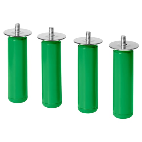 Four green cylindrical legs with silver adjustable tops, designed for storage units.