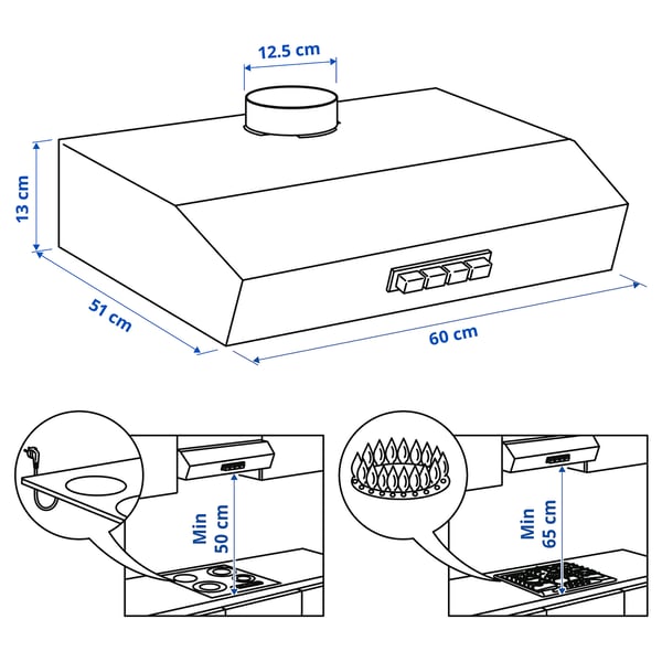 LAGAN Wall mounted extractor hood, stainless steel, 60 cm