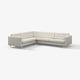 Modern l-shaped light grey fabric sofa with chrome legs.