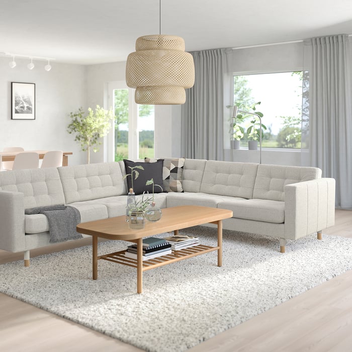 LANDSKRONA corner sofa, 5seat, Gunnared beige/wood IKEA