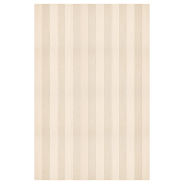 Off-white striped rug, soft, low pile, rectangular shape.
