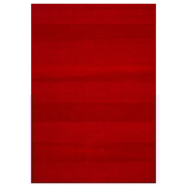 Landvag red rug: square, plain red, soft, recycled materials.
