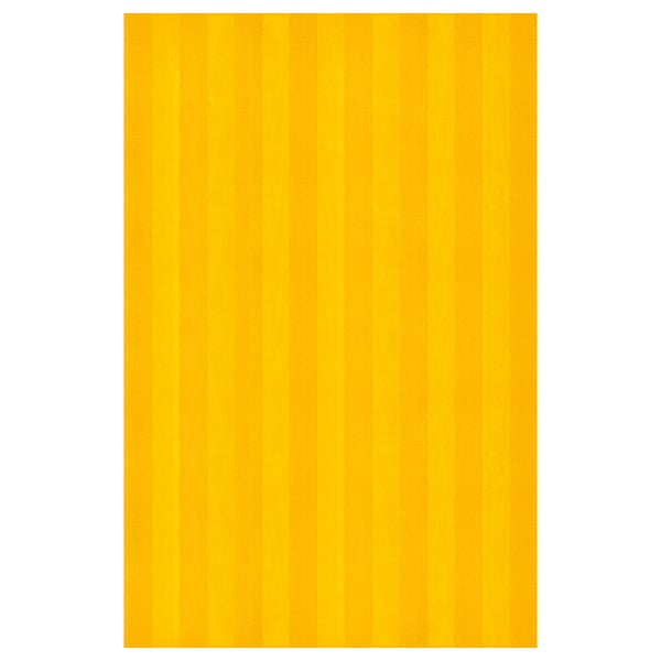 Bright yellow striped rug with soft, low pile for bedrooms; rectangular shape.