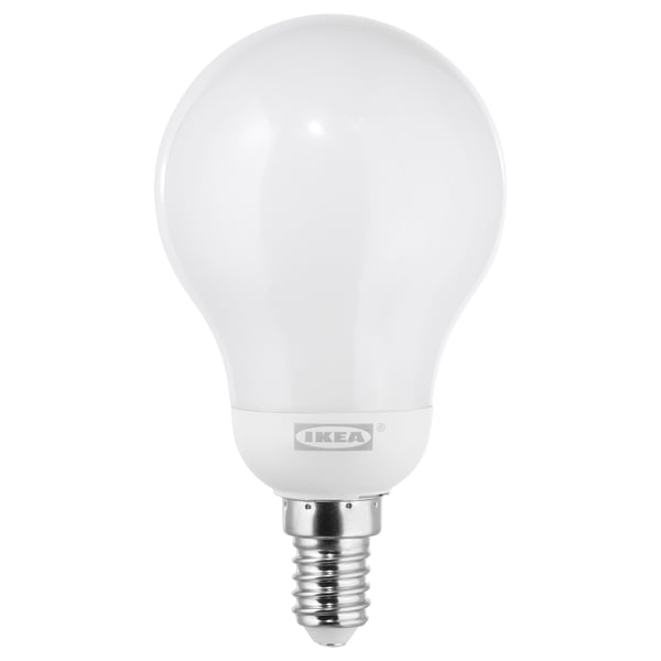 LEDARE LED bulb E14 600 lumen warm dimming, globe opal white IKEA