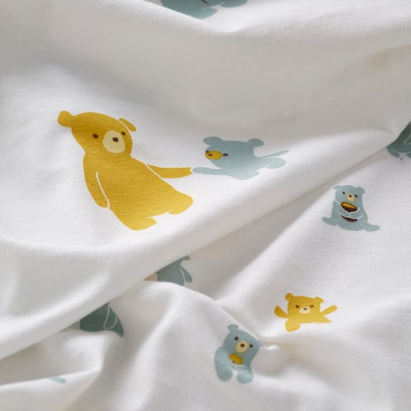 LEN Fitted sheet for cot, white bear pattern, 60x120 cm