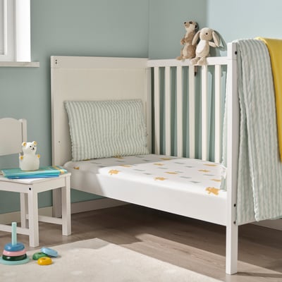 LEN Fitted sheet for cot, white bear pattern, 60x120 cm