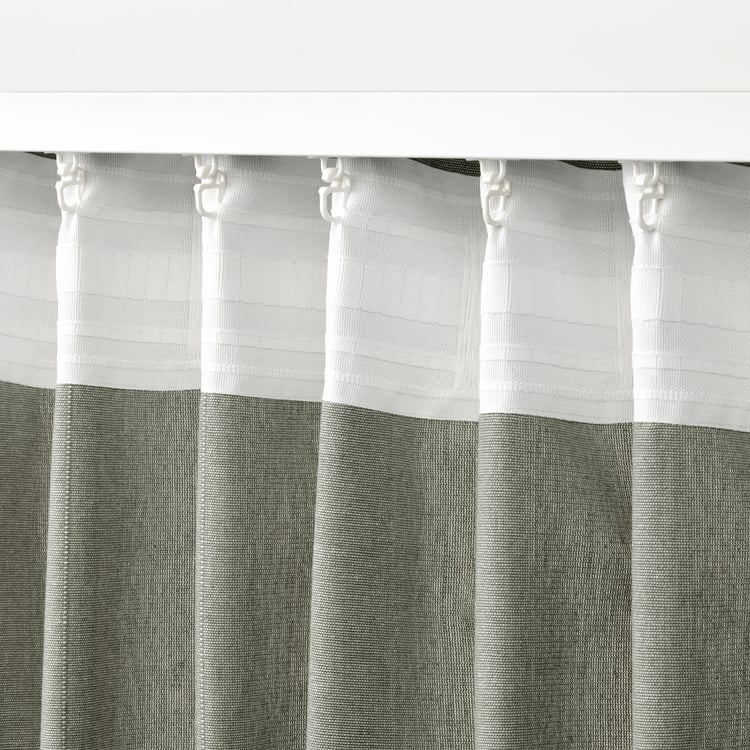LENDA curtains with tiebacks, 1 pair, light greygreen, 140x300 cm IKEA