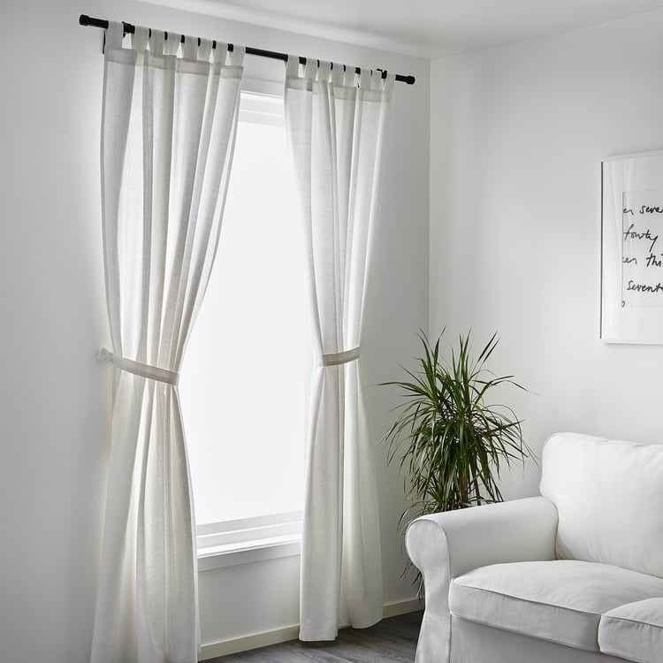 LENDA Curtains with tiebacks, 1 pair, white, 140x300 cm IKEA