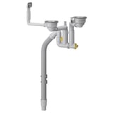 A LILLVIKEN grey plumbing system with tubes and a strainer made of white plastic and stainless steel. It includes a flexible hose and a cleaning plug.