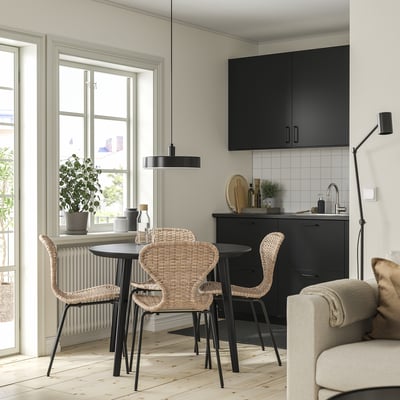 LISABO / ÄLVSTA Table and 4 chairs, black/rattan black, 105 cm