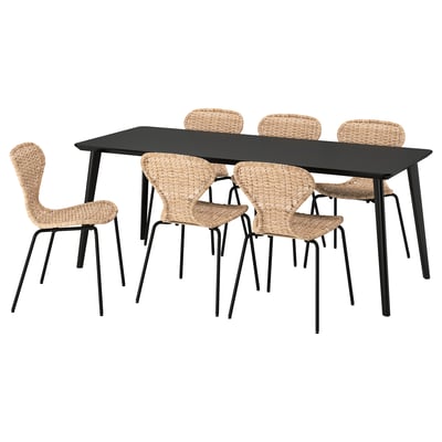 LISABO / ÄLVSTA Table and 6 chairs, black/rattan black, 200x78 cm