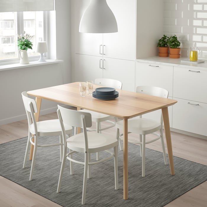 LISABO / IDOLF table and 4 chairs, ash veneer/white, 140x78 cm IKEA