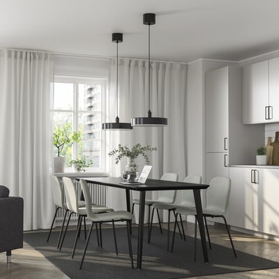 LISABO / KARLPETTER Table and 6 chairs, black/Gunnared light green black, 200x78 cm