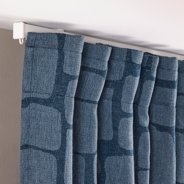 LÖNNSTÄVMAL Block-out curtains, 1 pair, blue/with heading tape, 145x300 cm