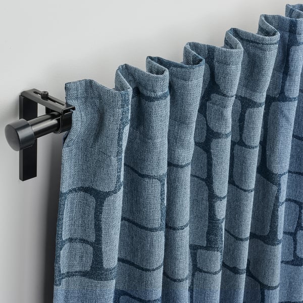LÖNNSTÄVMAL Block-out curtains, 1 pair, blue/with heading tape, 145x300 cm