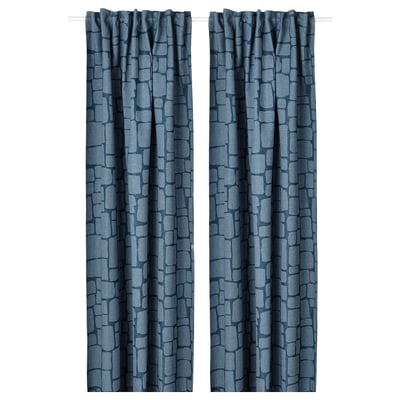 LÖNNSTÄVMAL Block-out curtains, 1 pair, blue/with heading tape, 145x300 cm