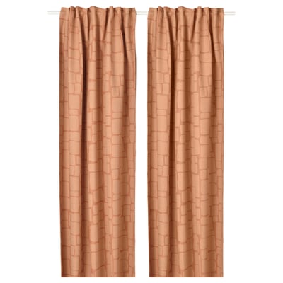 LÖNNSTÄVMAL Block-out curtains, 1 pair, light red-brown/with heading tape, 145x300 cm