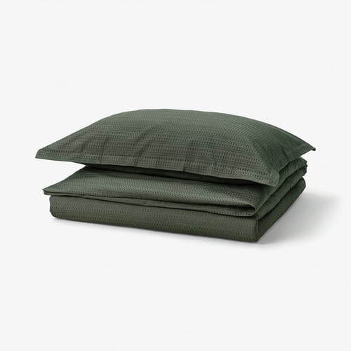 LUKTVICKER Duvet cover and pillowcase, dark green, 150x200/50x80 cm
