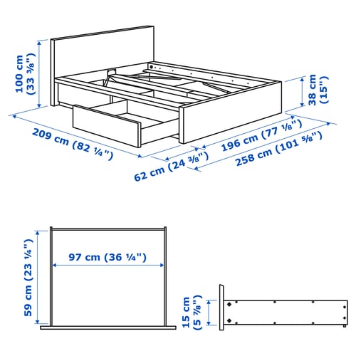 Illustration with measurements for the product: MALM.