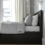 MALM Bed frame, high, w 4 storage boxes, black-brown/Leirsund, 180x200 cm