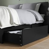 MALM Bed frame, high, w 4 storage boxes, black-brown/Leirsund, 180x200 cm