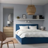 MALM Bed frame, high, w 4 storage boxes, blue, 180x200 cm