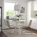 MARIEDAMM / LUSTEBO Table and 4 chairs, stone effect white/Viarp beige/brown, 105 cm