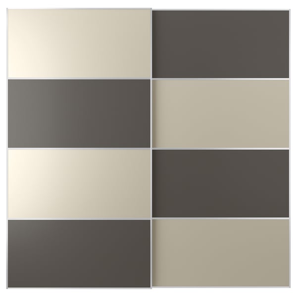 MEHAMN Pair of sliding doors, aluminium double sided/dark grey grey-beige, 200x201 cm