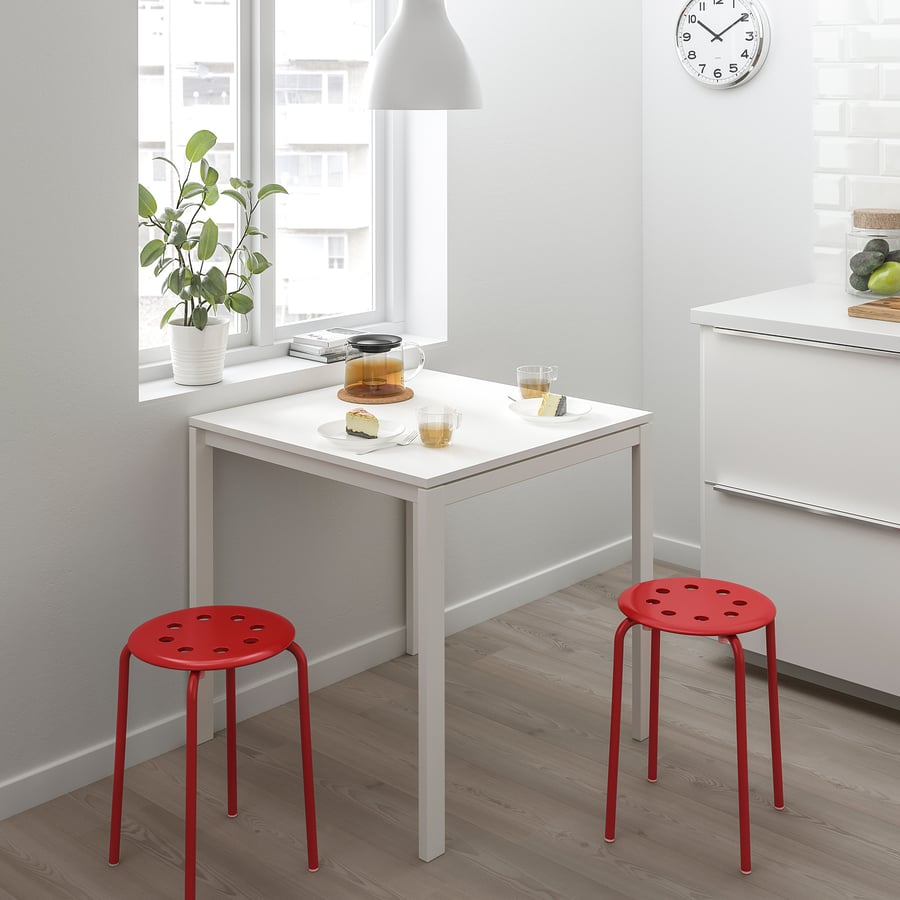 MELLTORP / MARIUS table and 2 stools, white/red, 75 cm IKEA