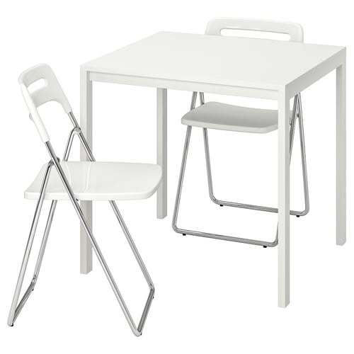 Melltorp Nisse طاولة و عدد 2 كرسي يطوى أبيض أبيض Ikea