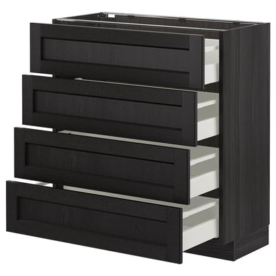 METOD Base cab 4 frnts/4 drawers, black/Lerhyttan black stained, 80x37 cm
